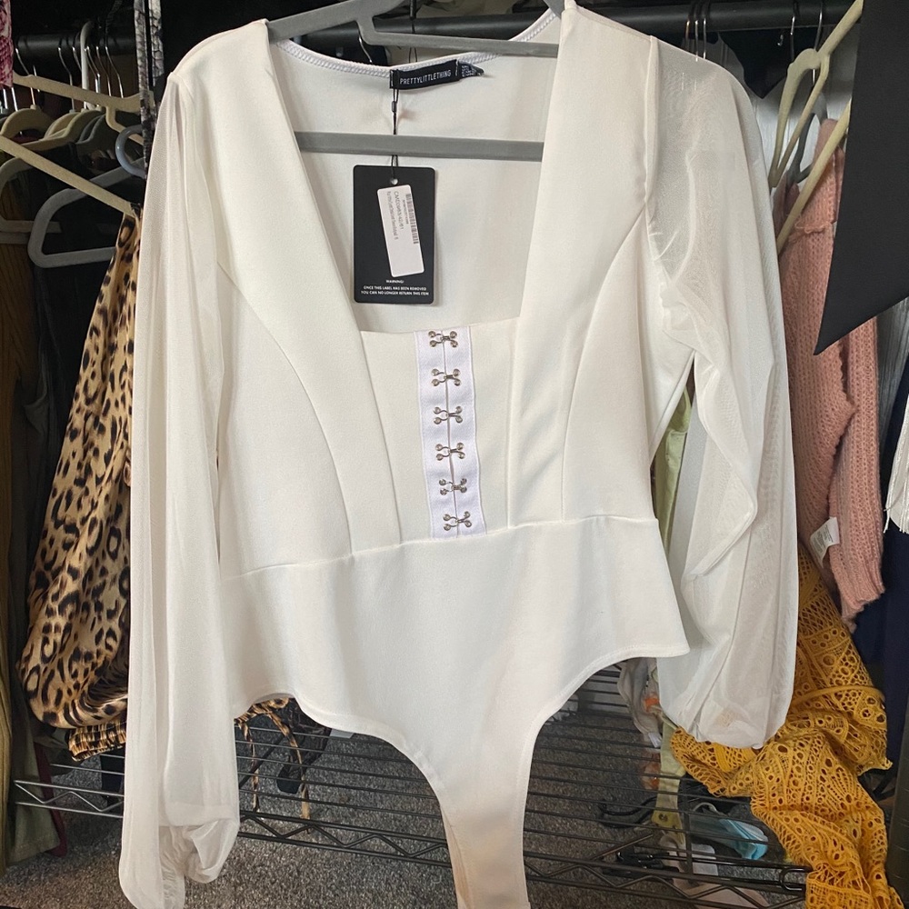 Pretty little thing eyelet mesh sleeve bodysuit